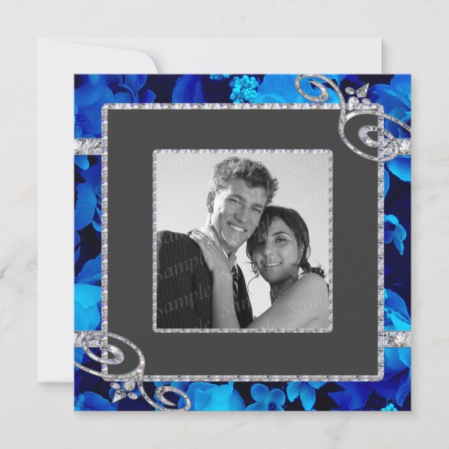 Convite Rosas azuis brilhantes & redemoinhos do diamante (Frente)