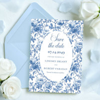 Rosas Azuis Clássicas Toile Salva a Data Casamento