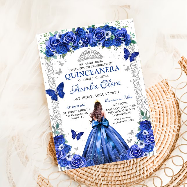 Convite Rosas Azuis da Quinceañera Flores Princesa Borbole (Criador carregado)