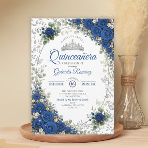Convite Rosas Azuis de Quinze Anos Azul Real e Prata