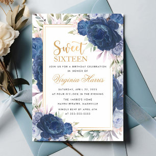 Convite Rosas Azuis Doce Floral Dezesseis 16 Aniversário