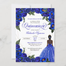 Rosas Azuis e Bola de Rico Dourada Quinceanera Inv
