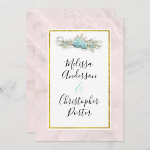 Convite Rosas azuis e Buquê Floral Coroa Casamento