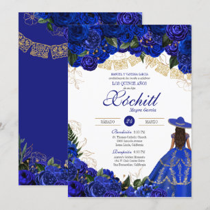 Convite Rosas Azuis Elegante Charro Quinceanera