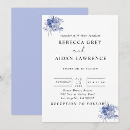 Convite rosas azuis empoeiradas rústicas e outras flores