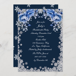 Convite Rosas Azuis Flocos de Neve Festa de solteira de Na