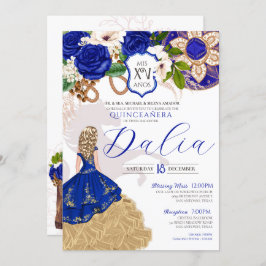 Convite Rosas azuis Floral Western Charro Quinceañera