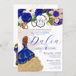 Convite Rosas azuis Floral Western Charro Quinceañera