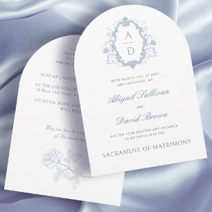 Convite Rosas Azuis - Monogramas Casamento Católico