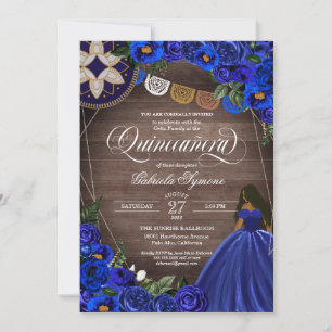 Convite Rosas Azuis Ocidentais Charro Quinceanera Vestido 