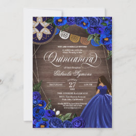 Convite Rosas Azuis Ocidentais Charro Quinceanera Vestido