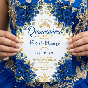 Convite Rosas Azuis Reais Quinceañera Borboletas Douradas