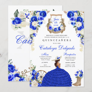 Convite Rosas azuis Western Mariachi Charro Quinceañera
