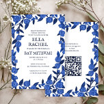 Convite Rosas Azul Bar de Bat Personalizado Mitzvah Garota<br><div class="desc">Cartão perfeito para anunciar um morcego mitzvah, bar mitzvah ou outra celebração judaica! Mão fez arte para você! TOTALMENTE PERSONALIZÁVEL! Clique em "Personalizar" acima para editar o texto e adicionar seu link ao código QR. Clique em "editar usando a ferramenta design" para ajustar as fontes, as cores e os posicionamentos...</div>