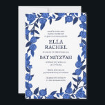 Convite Rosas Azul Bar de Bat Personalizado Mitzvah Garota<br><div class="desc">Cartão perfeito para anunciar um morcego mitzvah, bar mitzvah ou outra celebração judaica! Mão fez arte para você! TOTALMENTE PERSONALIZÁVEL! Clique em "Personalizar" acima para editar o texto e adicionar seu link ao código QR. Clique em "editar usando a ferramenta design" para ajustar as fontes, as cores e os posicionamentos...</div>