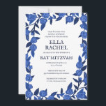 Convite Rosas Azul Bar de Bat Personalizado Mitzvah Garota<br><div class="desc">Cartão perfeito para anunciar um morcego mitzvah, bar mitzvah ou outra celebração judaica! Mão fez arte para você! TOTALMENTE PERSONALIZÁVEL! Clique em "Personalizar" acima para editar o texto e adicionar seu link ao código QR. Clique em "editar usando a ferramenta design" para ajustar as fontes, as cores e os posicionamentos...</div>