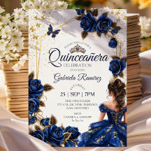 Rosas Azul Marinho Tiara Dourada Quinceañera