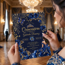 Rosas Azul Marinho Tiara Dourada Quinceañera