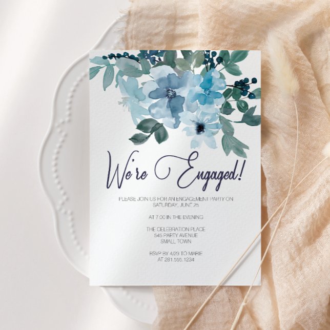 Convite Rosas Azul Pastel Adicionar Festa de noivado de Fo (Criador carregado)