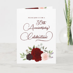 Convite Rosas Bege Borgonha 30º Aniversário de Casamento