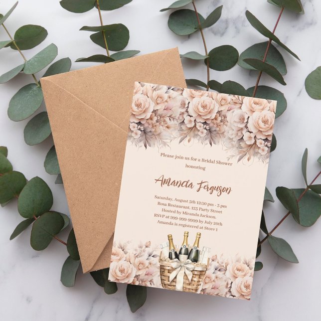 Convite Rosas beges creme Chá de panela de perfuração (Criador carregado)