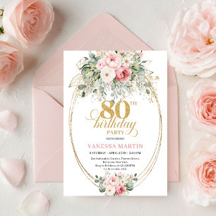 Convite Rosas Beije Refinedas Eucalipto Dourado Aniversári