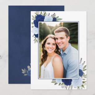 Convite Rosas Blue Boho Watercolor Foto Underlay Casamento