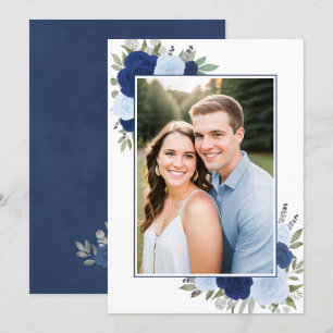 Convite Rosas Blue Boho Watercolor Foto Underlay Casamento