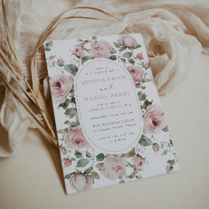 Convite Rosas Blush e Sage Floral Frame Weding