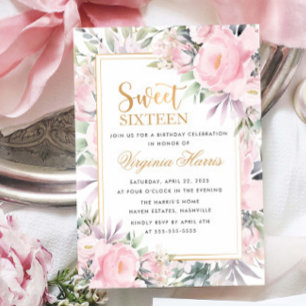 Convite Rosas Blush Floral Sweet Dezesseis 16 Aniversário