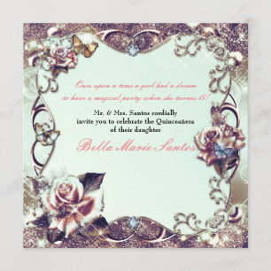 Convite Rosas & Borboletas Festa Quinceañera Bronze