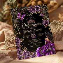 Rosas Borboletas Tiara Dourada Roxa Quinceañera