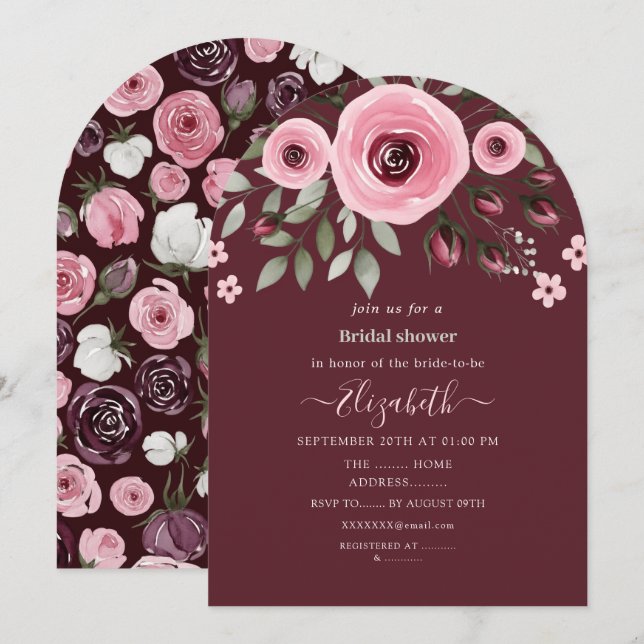 Convite Rosas Borgonha (Frente/Verso)