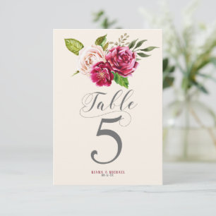 Convite Rosas Borgonha/Cream Números de Tabela de Casamen