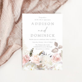 Convite Rosas Botânicas Brancas Blush Casamento de Todas a