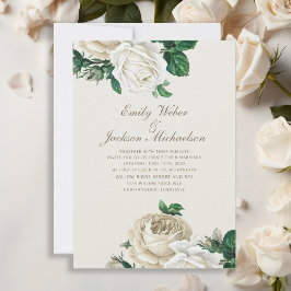 Convite Rosas Botânicas Elegantes Brancas Florais Creme Ca
