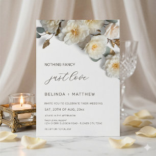 Convite Rosas Brancas 3D Flores Elegantes Casamento Branco