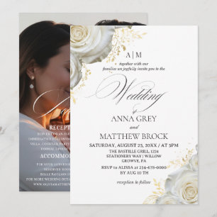 Convite Rosas Brancas⎮ Casamento Elegante Tudo em Um