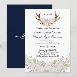 Convite Rosas Brancas Chic Casamento de Marinhos Borgonha