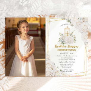Convite Rosas Brancas Chic Floral Batismo Crisma Foto