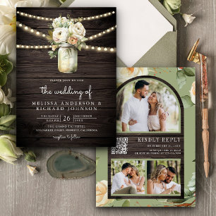 Convite Rosas Brancas da Madeira Rosas Brancas Mason Jar C