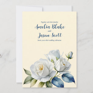 Convite Rosas Brancas de Aquarela no Casamento de Creme Li