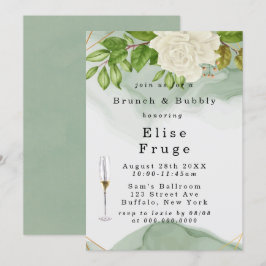 Convite Rosas brancas de aquarela verde Brunch e Bubble