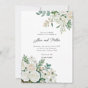 Convite Rosas Brancas de Inverno Dogwood e Casamento de Ab