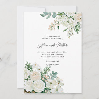 Convite Rosas Brancas de Inverno Dogwood e Casamento de Ab