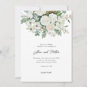 Convite Rosas Brancas de Inverno Dogwood e Casamento de Ab