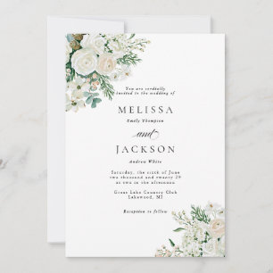 Convite Rosas Brancas de Inverno Dogwood e Spruce Casament