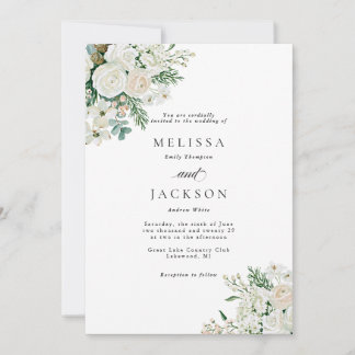 Convite Rosas Brancas de Inverno Dogwood e Spruce Casament