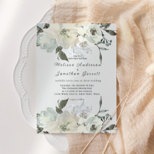 Convite Rosas Brancas de Marfim Floral Casamento 