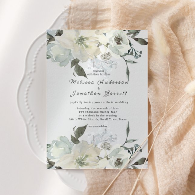 Convite Rosas Brancas de Marfim Floral Casamento  (Criador carregado)